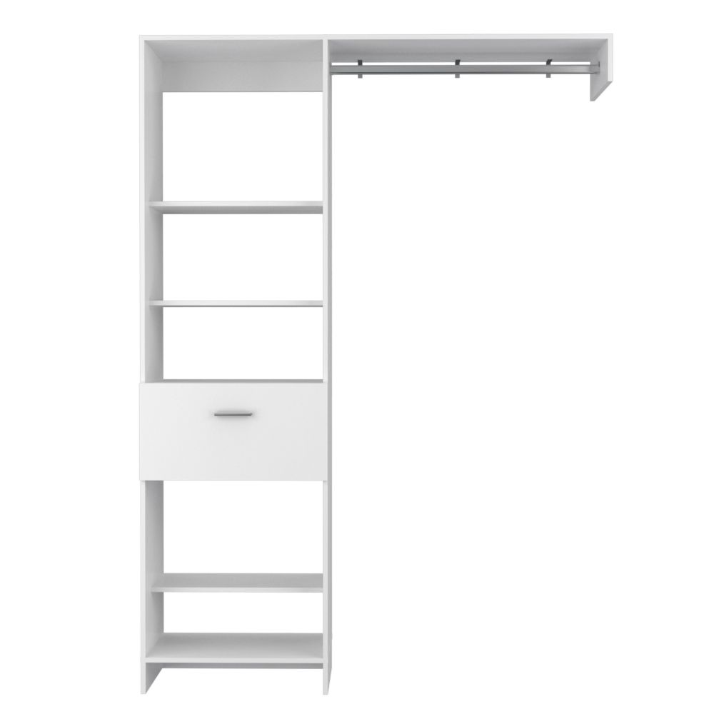 150 Closet System British, One Drawer, Three Metal Rods, White Finish