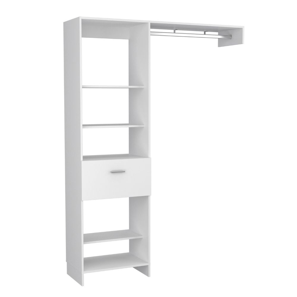 150 Closet System British, One Drawer, Three Metal Rods, White Finish