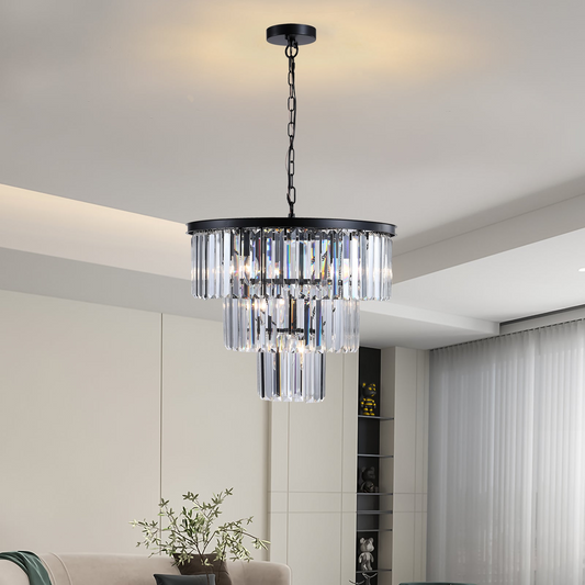 (Same as W1340102277/L5007) Black Luxury Crystal Chandelier Modern Chandeliers Lights Fixture Hanging Pendant Light Fixture for Dining Room Bedroom Living Room Dia 19.7 Inch-Black