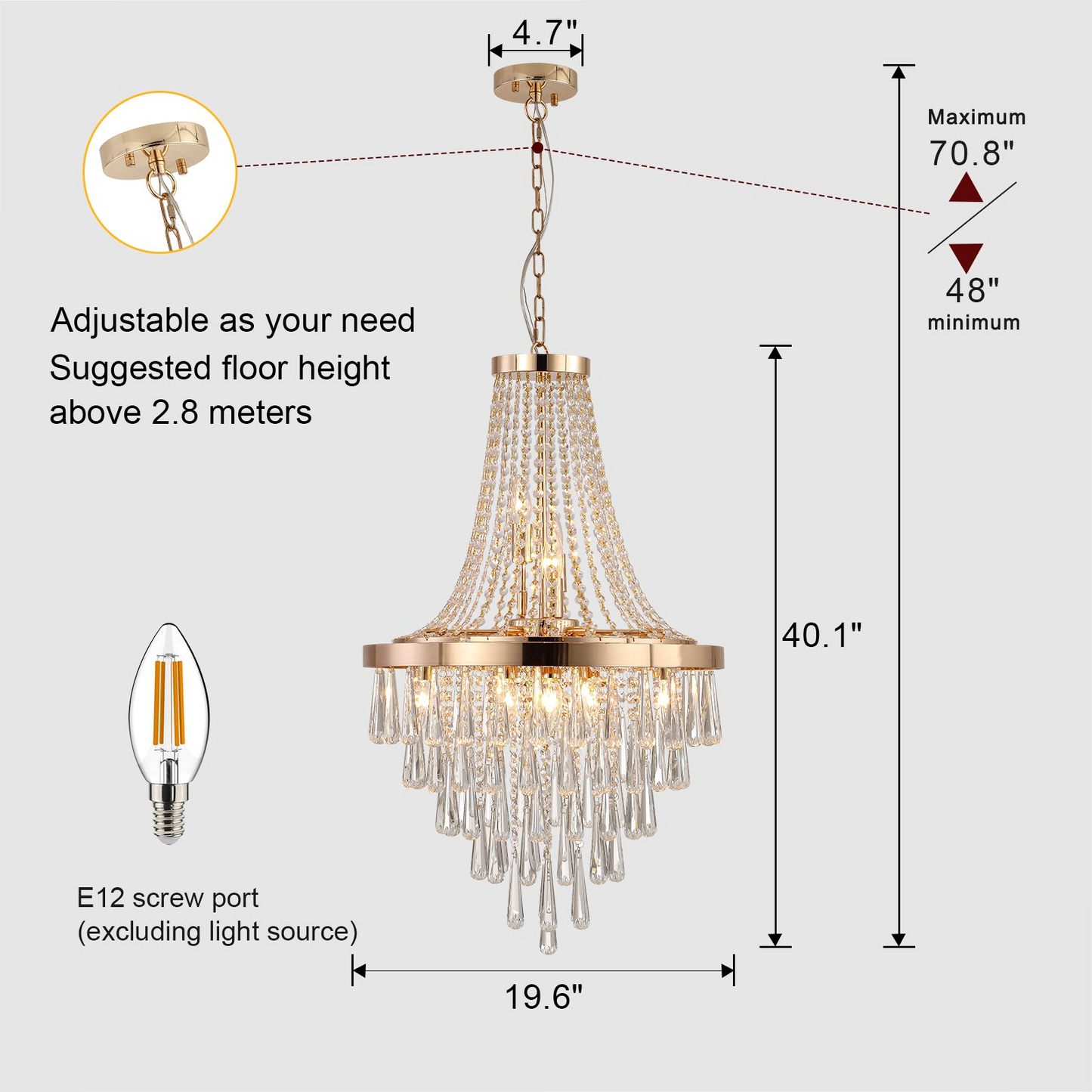 (Same as W1340102274/L5004) Gold Crystal Chandeliers,Large Contemporary Luxury Ceiling Lighting for Living Room Dining Room Bedroom Hallway (Bulbs Not Included)