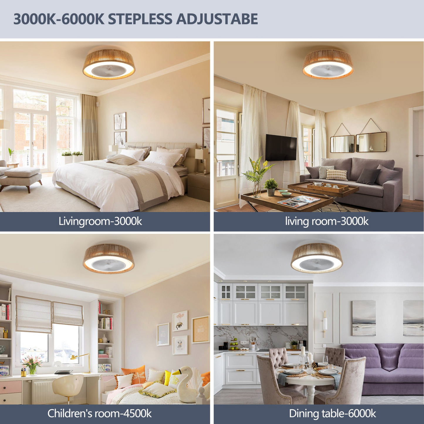 (Same as W1340137055/L10003) Bohemian style LED Dimmable Ceiling Light With Built-In Fan - Remote Control