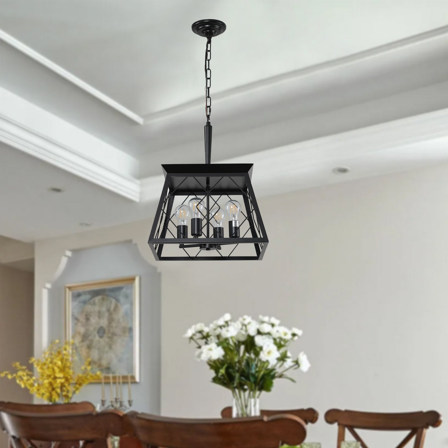 (Same as W1340111203/L1009) 4-Light Farmhouse Chandeliers For Dining Room Black(No Bulbs)