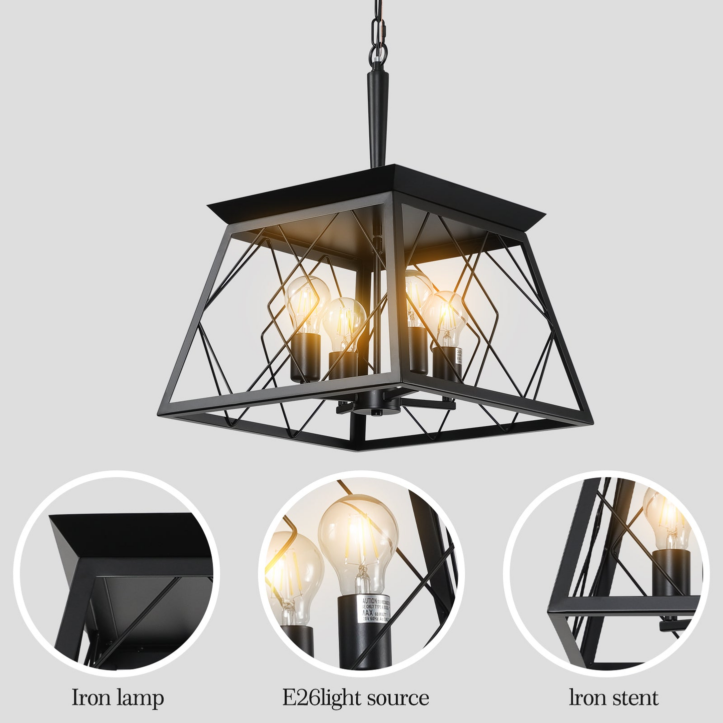 (Same as W1340111203/L1009) 4-Light Farmhouse Chandeliers For Dining Room Black(No Bulbs)