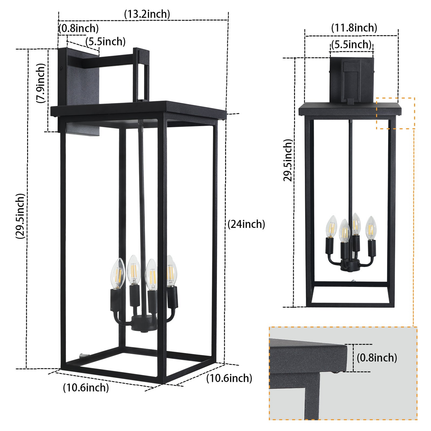 (Same as W1340119953/L1014) 4-Light Black Outdoor Wall Light (No Bulbs)