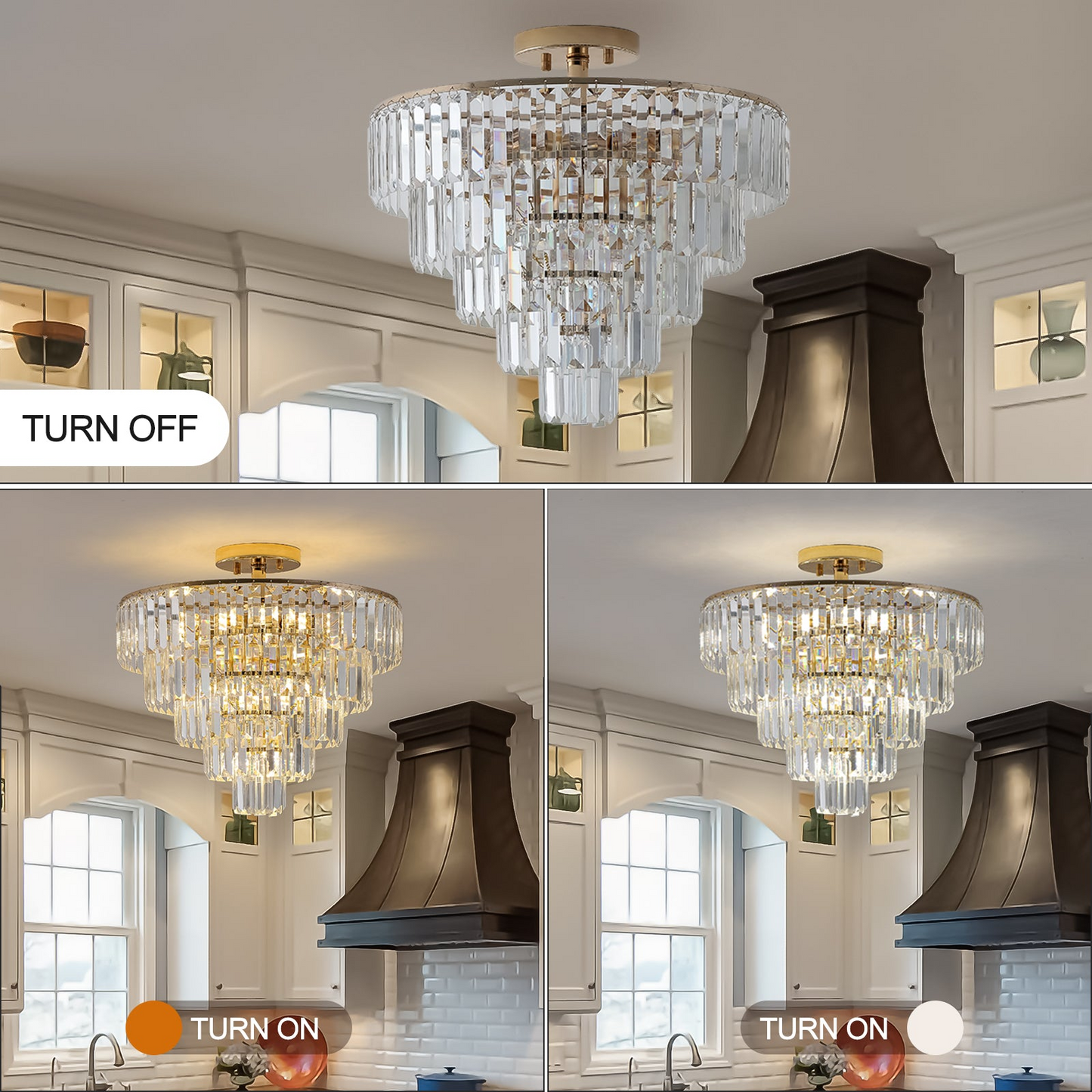 (Same as W1340102252/L5001) Gold Crystal Chandeliers,5-Tier Round Semi Flush Mount Chandelier Light Fixture,Large Contemporary Luxury Ceiling Lighting for Living Room Dining Room Bedroom Hallway