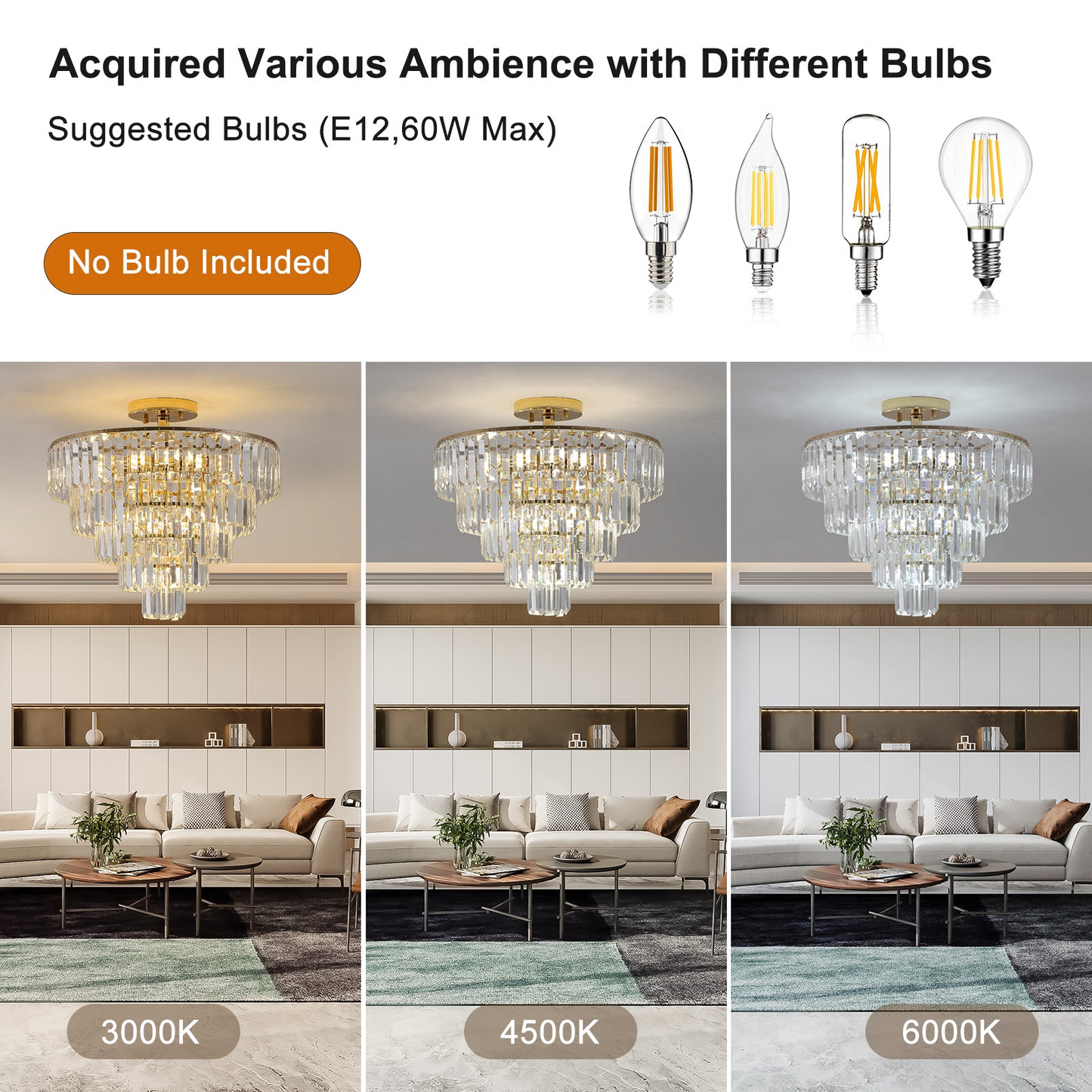 (Same as W1340102252/L5001) Gold Crystal Chandeliers,5-Tier Round Semi Flush Mount Chandelier Light Fixture,Large Contemporary Luxury Ceiling Lighting for Living Room Dining Room Bedroom Hallway