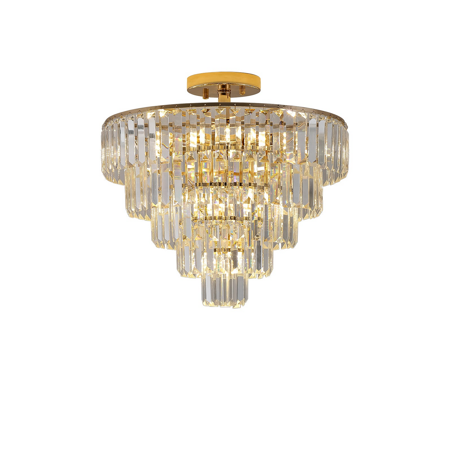 (Same as W1340102252/L5001) Gold Crystal Chandeliers,5-Tier Round Semi Flush Mount Chandelier Light Fixture,Large Contemporary Luxury Ceiling Lighting for Living Room Dining Room Bedroom Hallway