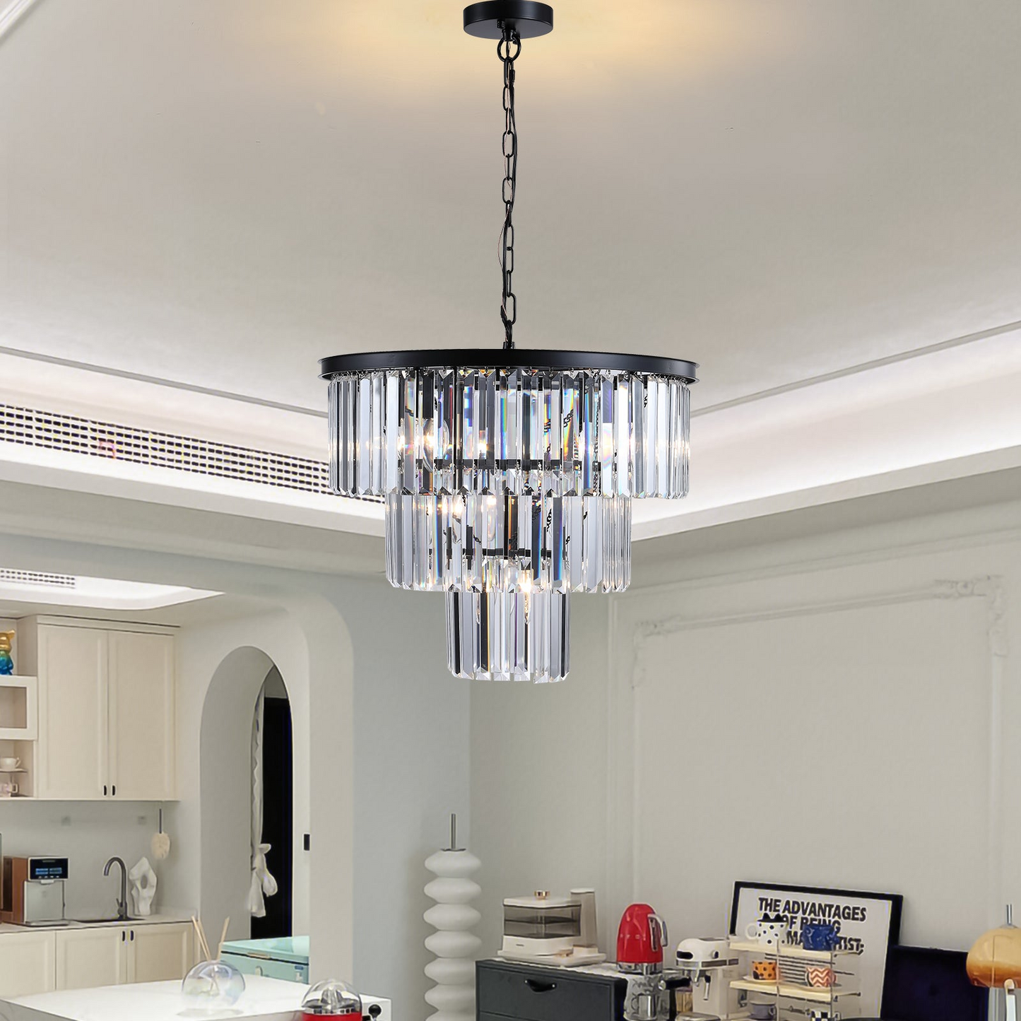 (Same as W1340102277/L5007) Black Luxury Crystal Chandelier Modern Chandeliers Lights Fixture Hanging Pendant Light Fixture for Dining Room Bedroom Living Room Dia 19.7 Inch-Black