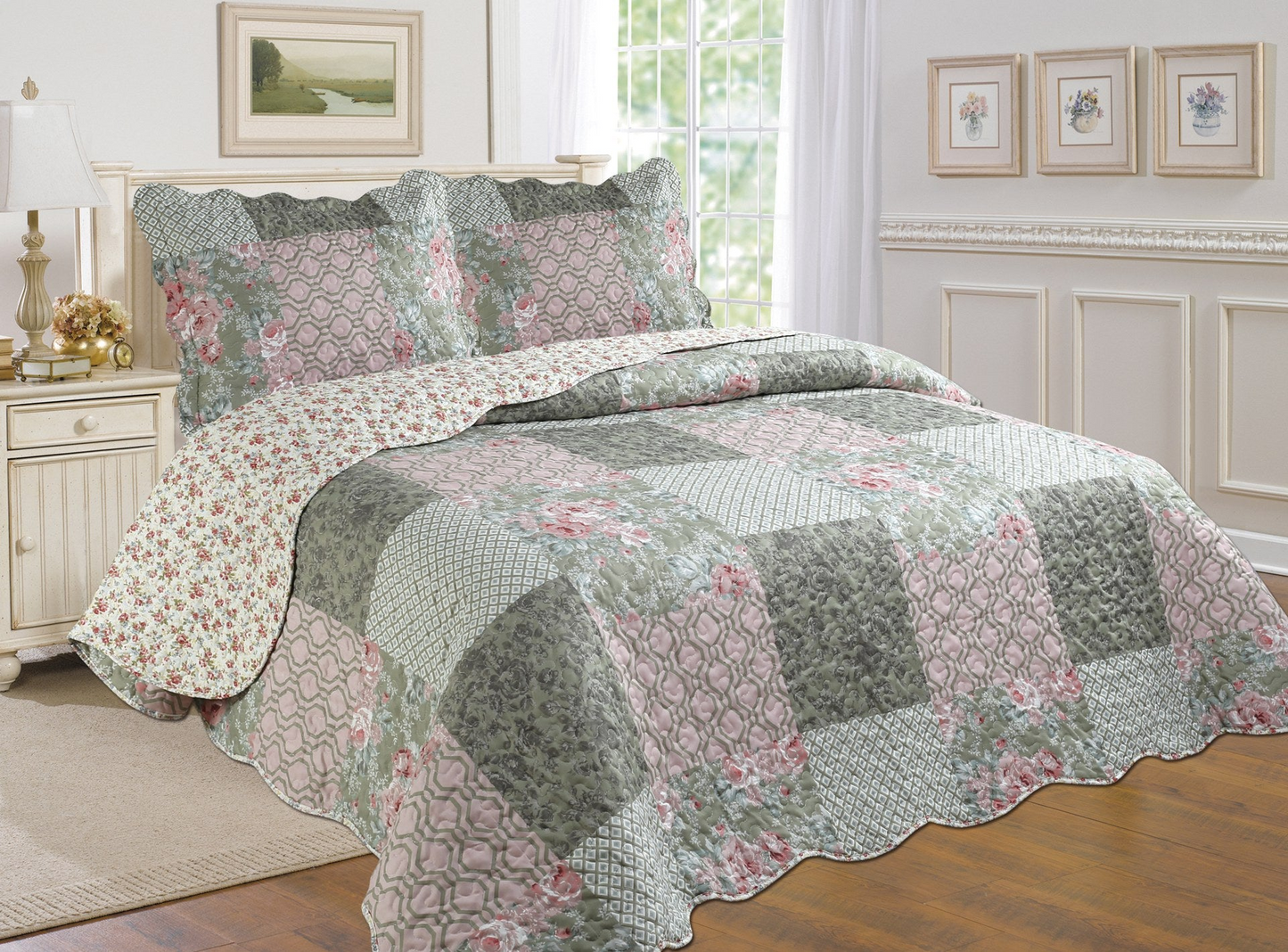 3-Piece Cotton Blend Reversible Quilt Set